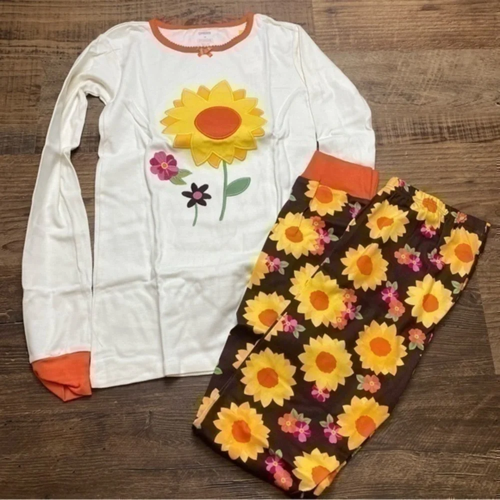 Gymboree Girls Sunflower Pajama Set Slim Fit Leggings Size 14 NWT
